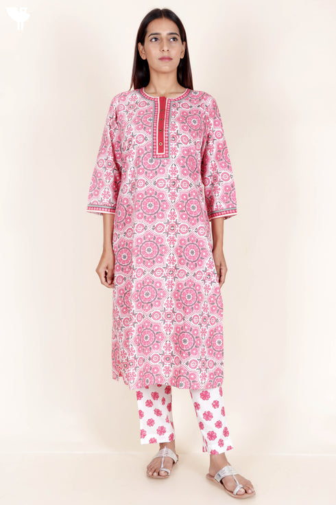 Bizzy Lizzy Kurta And Pant Set With Kota Dupatta In Block Print